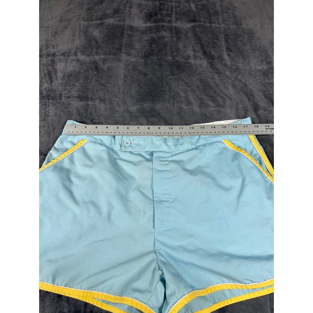 Vintage Jantzen Mens Blue Yellow Trim Swim Trunks Made in USA Size 40 Retro 70s
